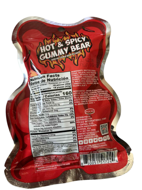 Fiery Delight: Pocas Soft Hot & Spicy Gummy Bears – 2.95 oz
